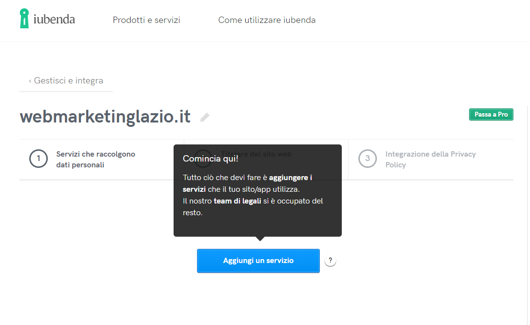 servizi privacy e cookie policy Iubenda su wordpress