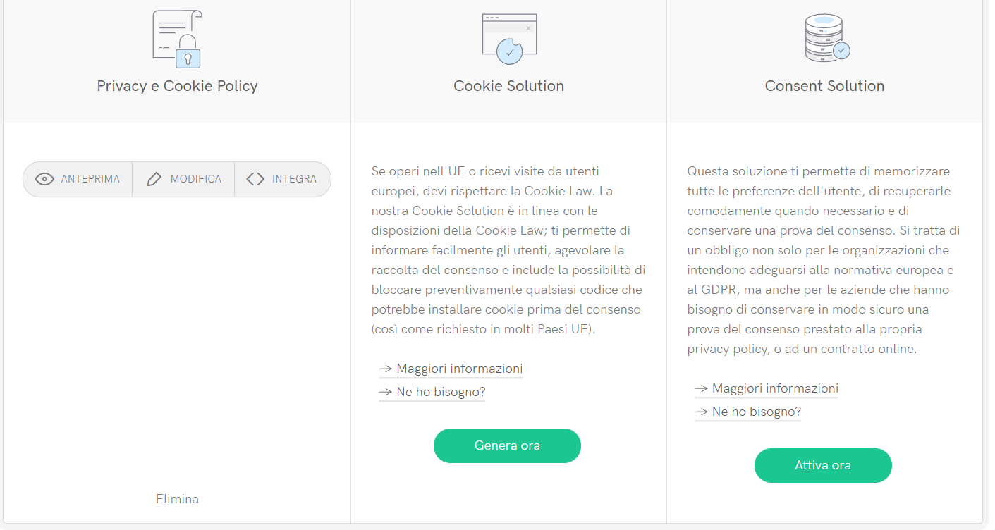 servizi integrazione privacy e cookie policy Iubenda