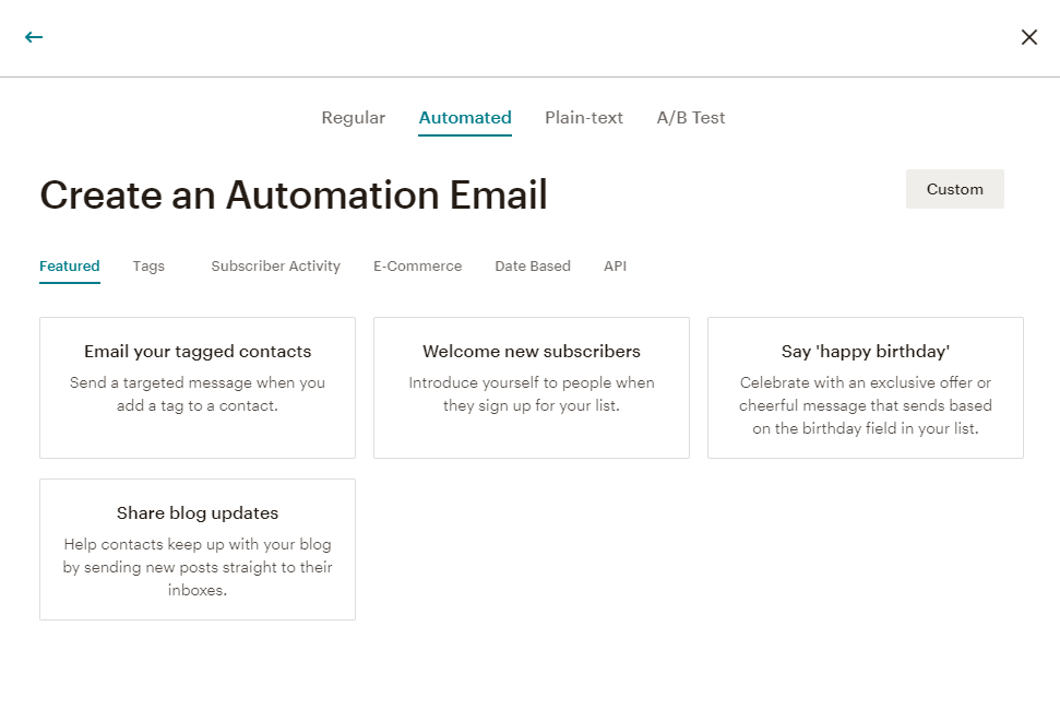 email di benvenuto Mailchimp
