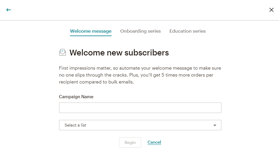 passaggi email di benvenuto Mailchimp