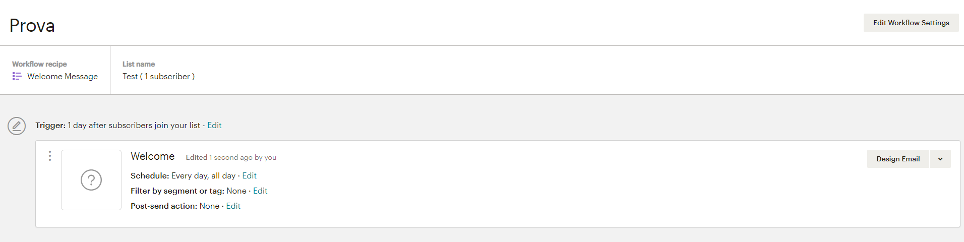 email benvenuto Mailchimp