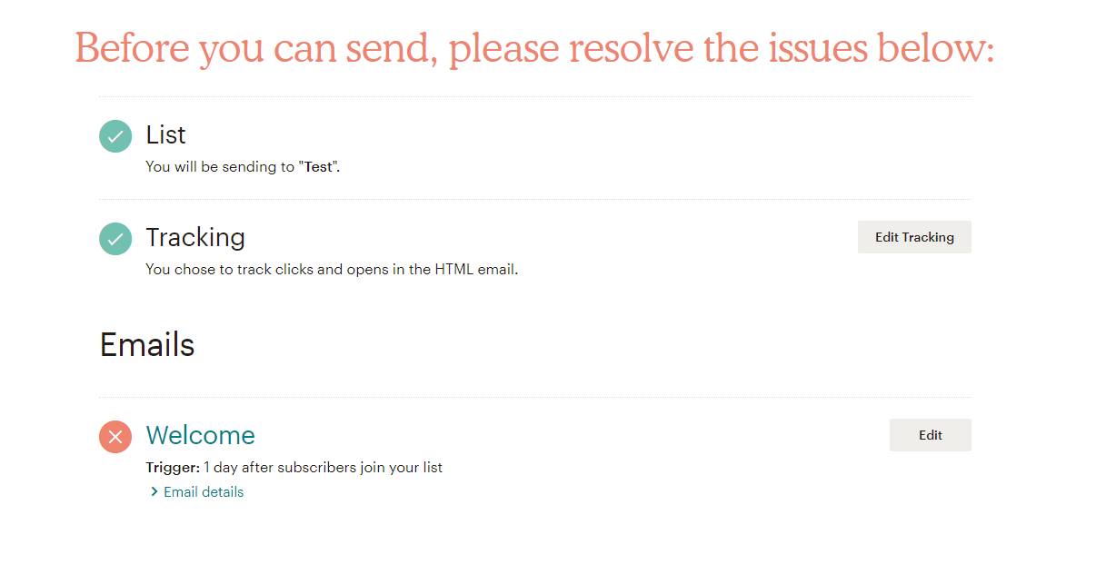 Campagna email di benvenuto Mailchimp