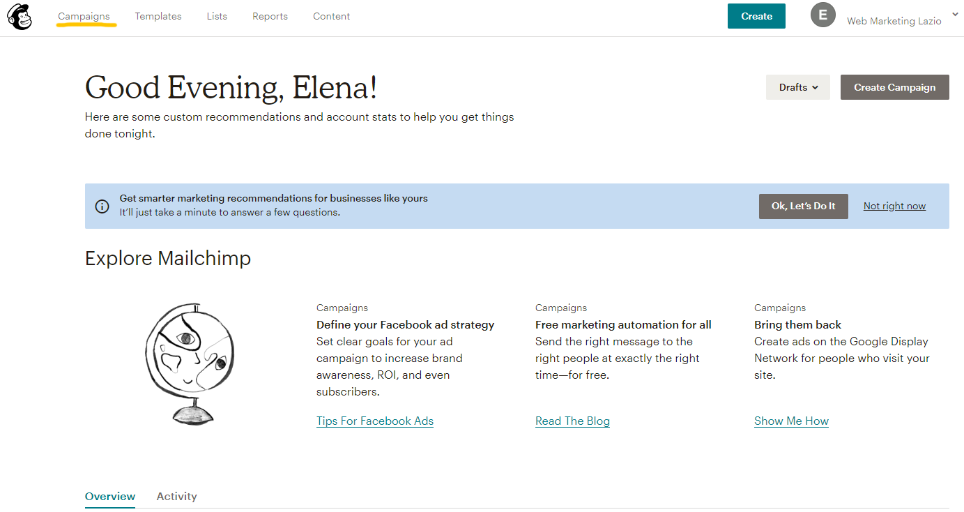 email benvenuto Mailchimp