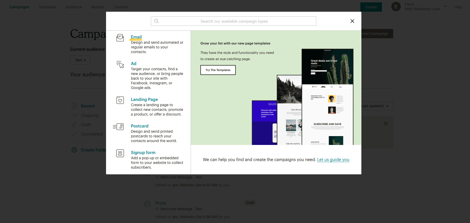 campagna email marketing mailchimp