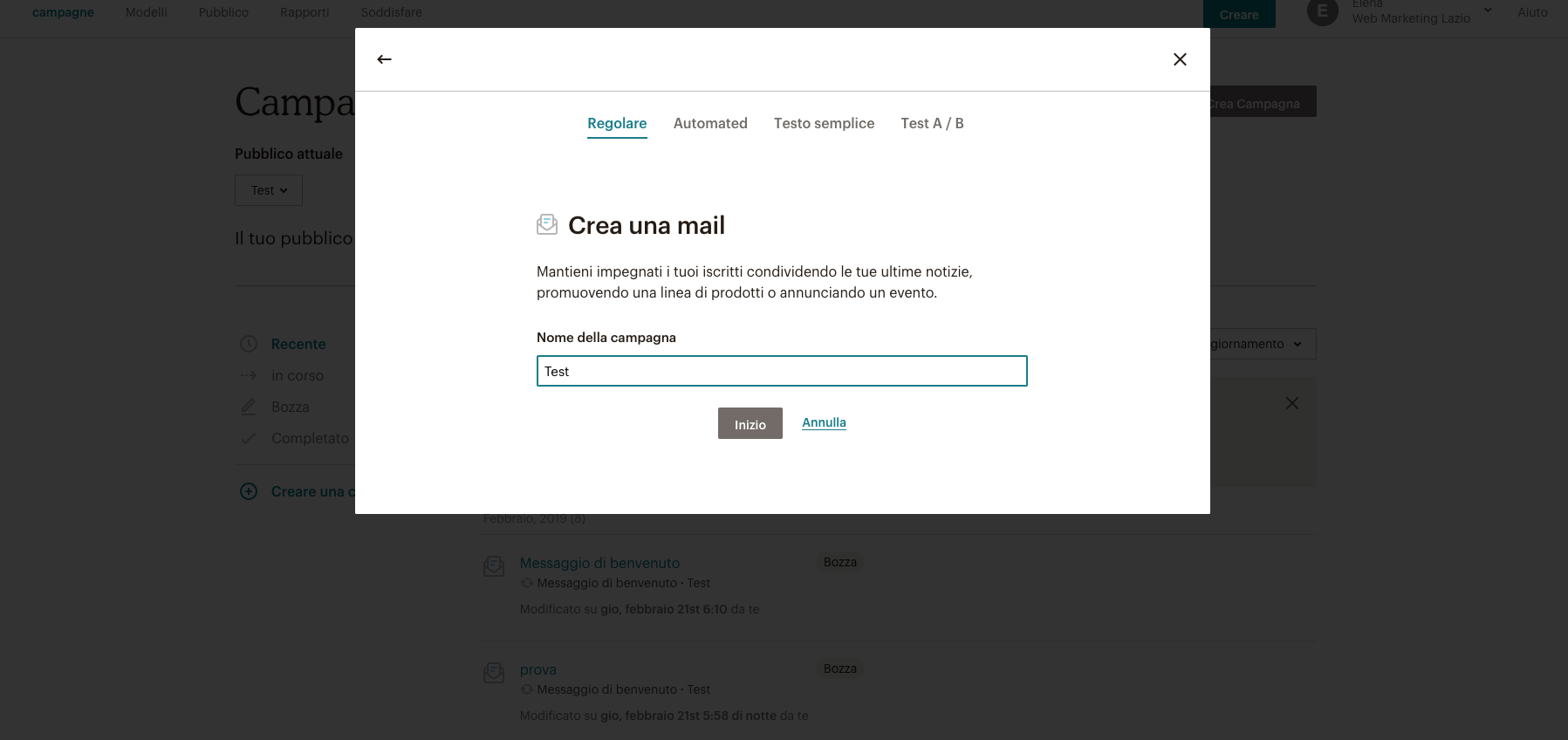 creare una campagna con Mailchimp