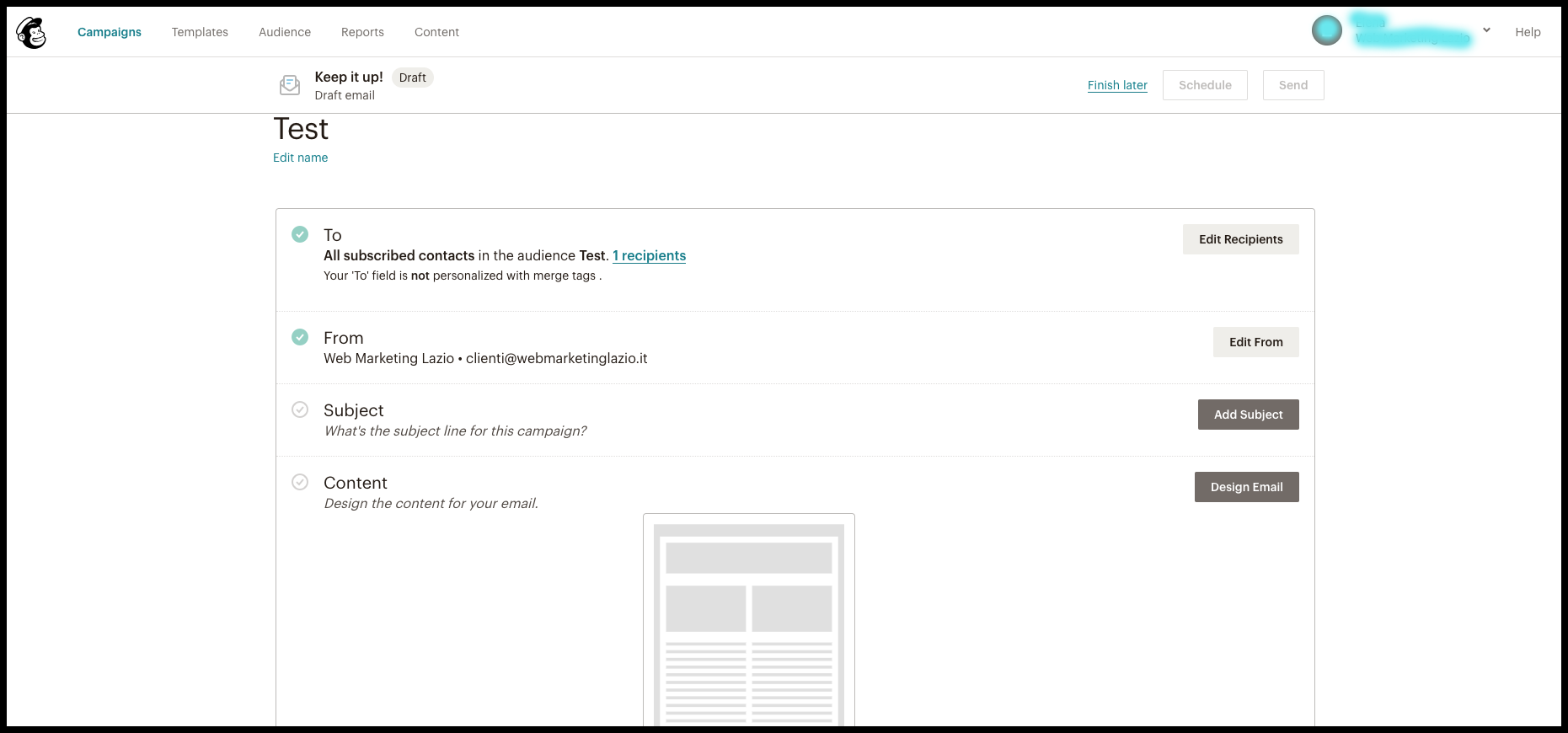 campagna Mailchimp email